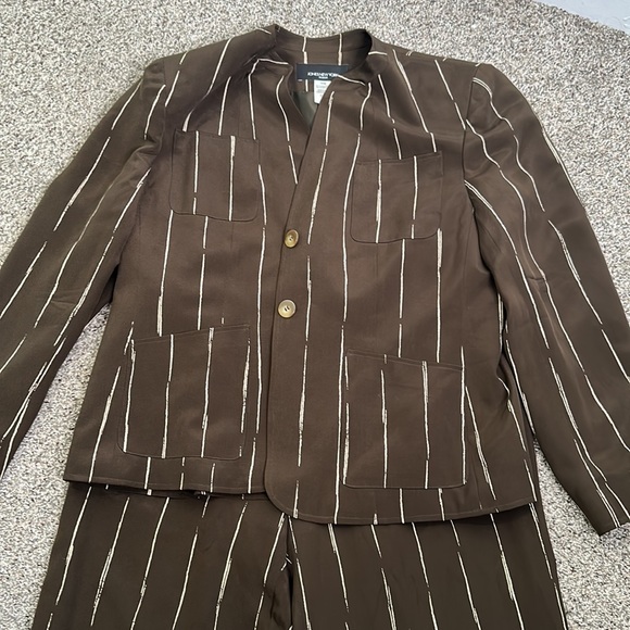 Jones New York brown beige slik pants suits size 16w - Picture 4 of 15